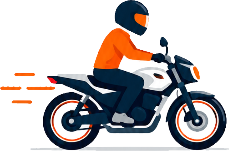 Mandao en su motocicleta
