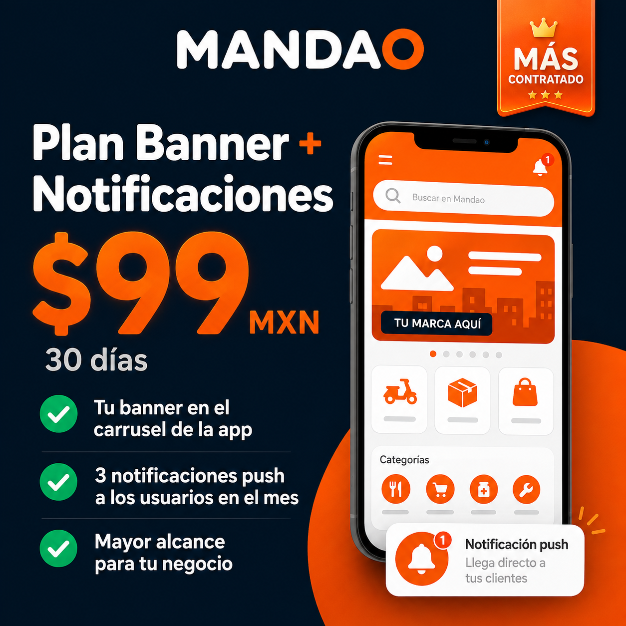 Plan Banner + Notificaciones, $99 MXN por 30 días